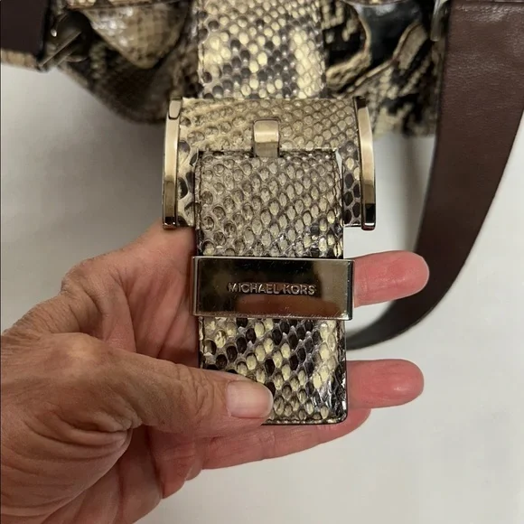 MICHAEL KORS Authentic Natural Brown Python Rehearsal Drawstring Shoulder Bag